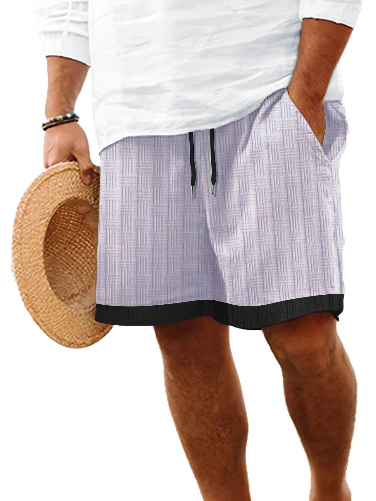 Men's Beach Texture Jacquard Casual Lace-Up Shorts