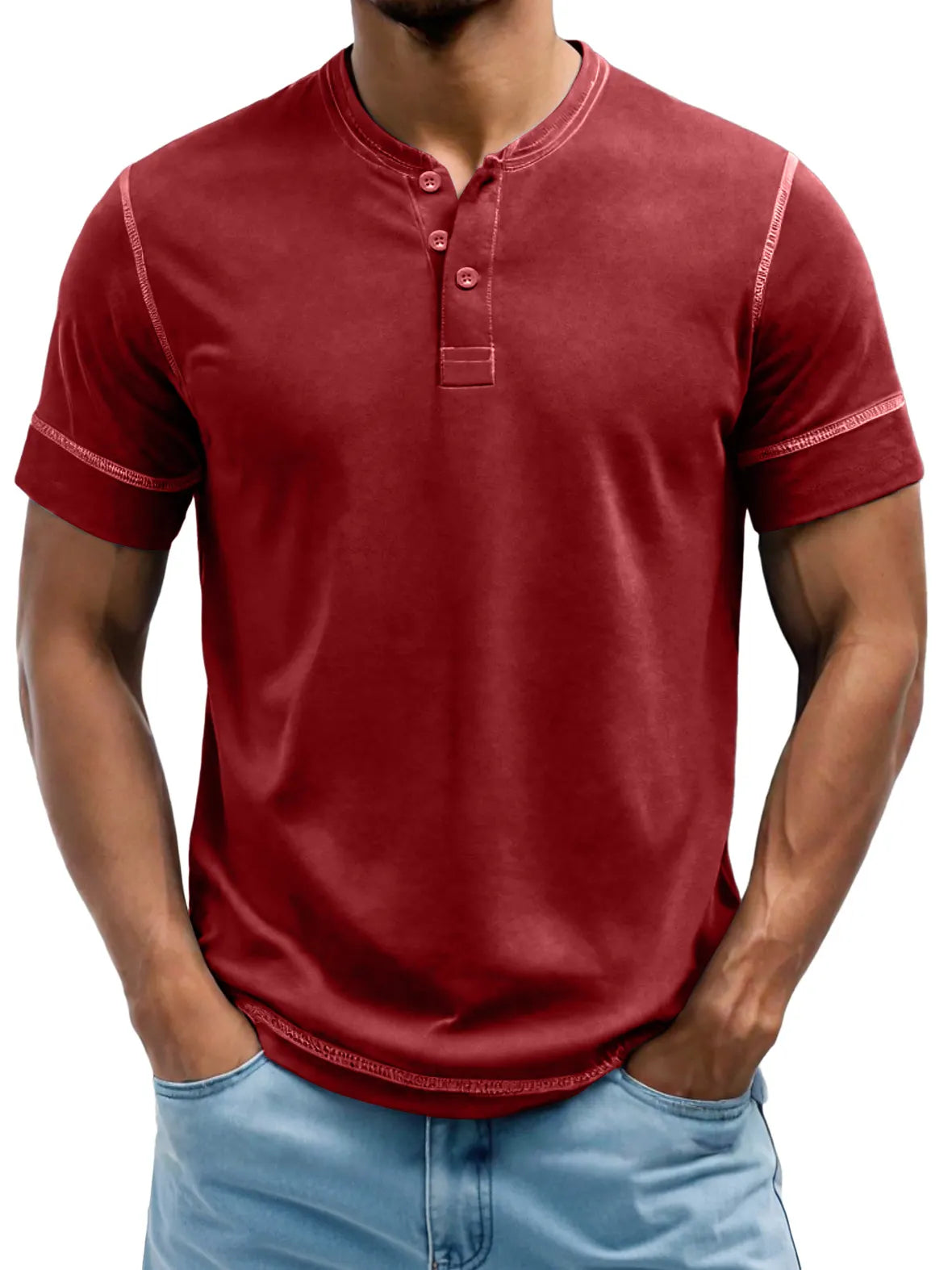 Men's Henry Elastic Cotton Daily Casual T-shirt