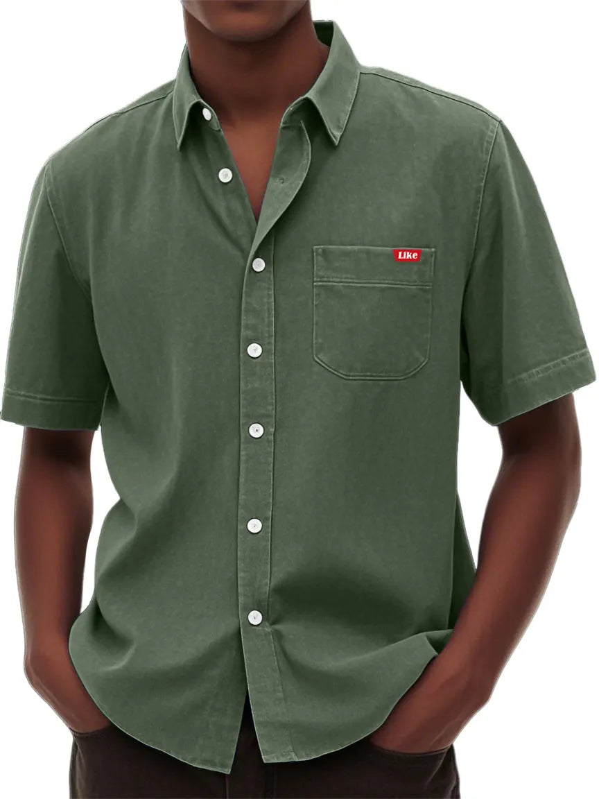 Men's Washed And Distressed Retro Fashion Casual Versatile Shirt