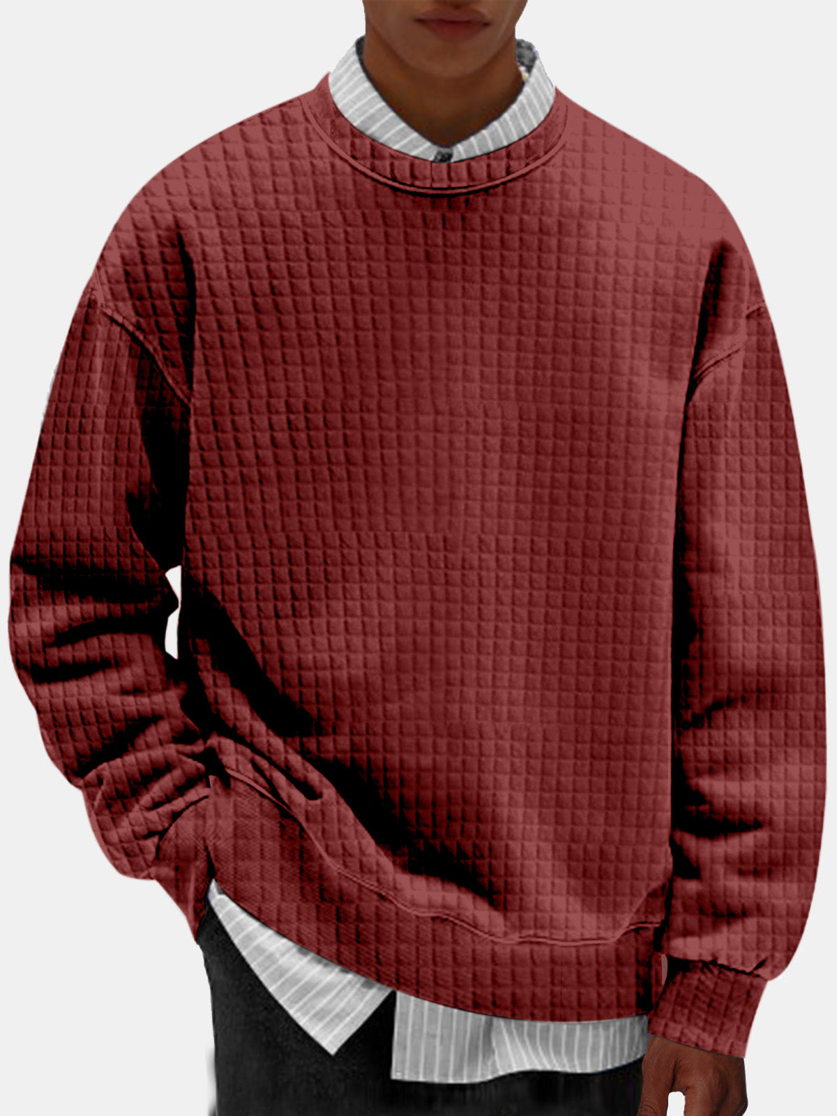 Men's Casual Solid Color Comfortable Small Square Round Neck Sweatshirt