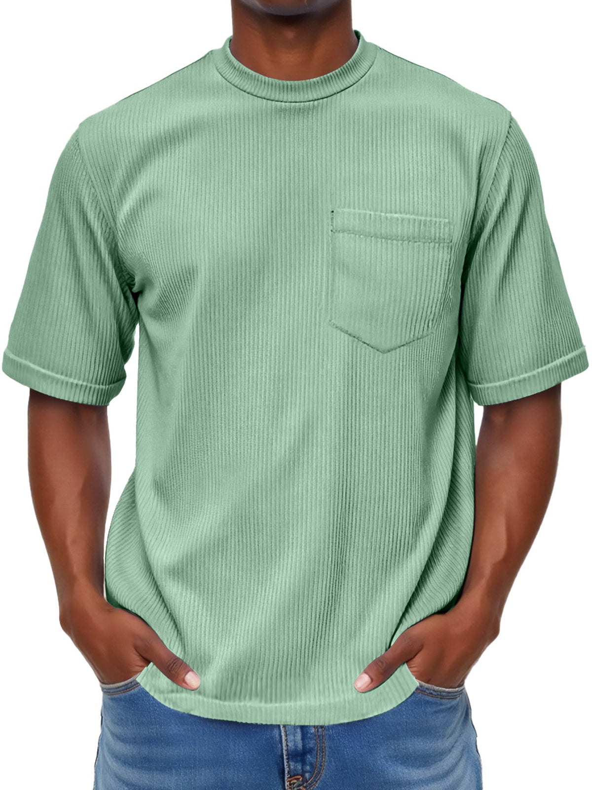 Men's Fashion Round Neck Pocket Casual Comfort Short Sleeve T-shirt