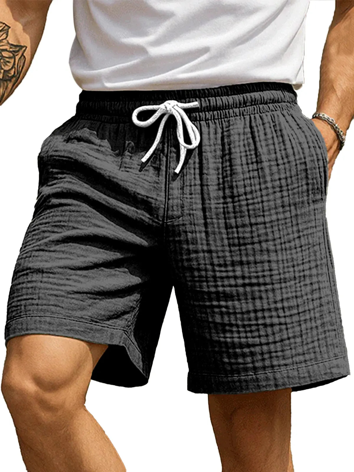 Men's Casual Hawaiian Pleated Textured Beach Shorts
