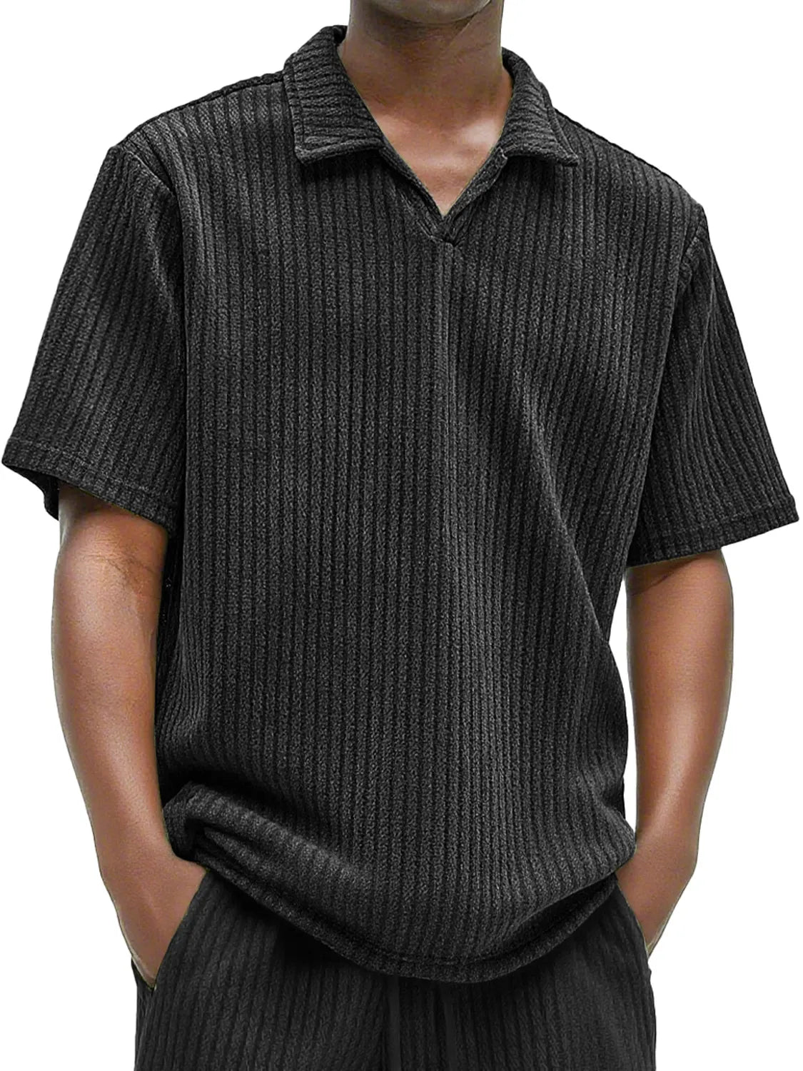 Men's Daily Texture Casual V-neck Solid Color Comfortable Short-sleeved Polo Shirt