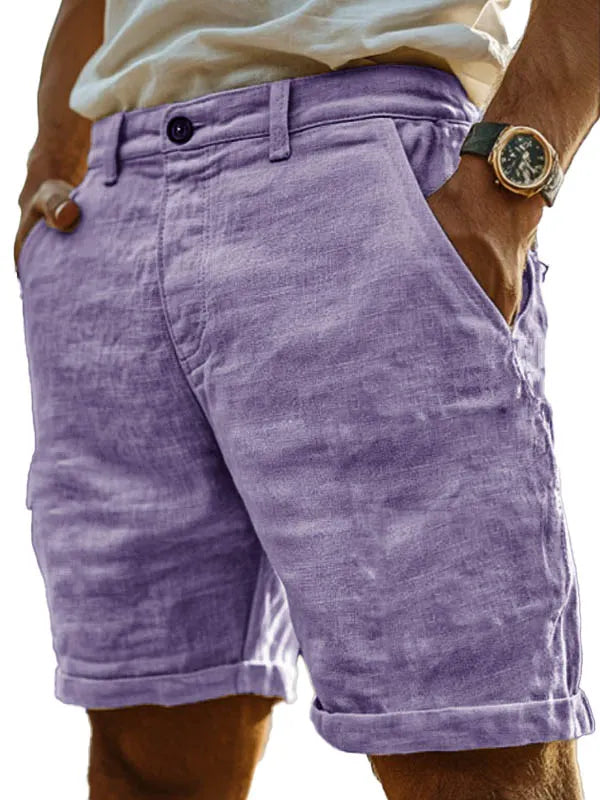 Men's Fashion Retro Hemp Fabric Pocket Casual Shorts