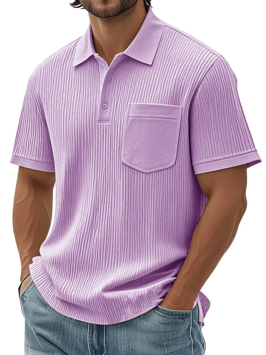 Men's Fashion Casual Textured Fabric Short-sleeved Pocket Polo Shirt