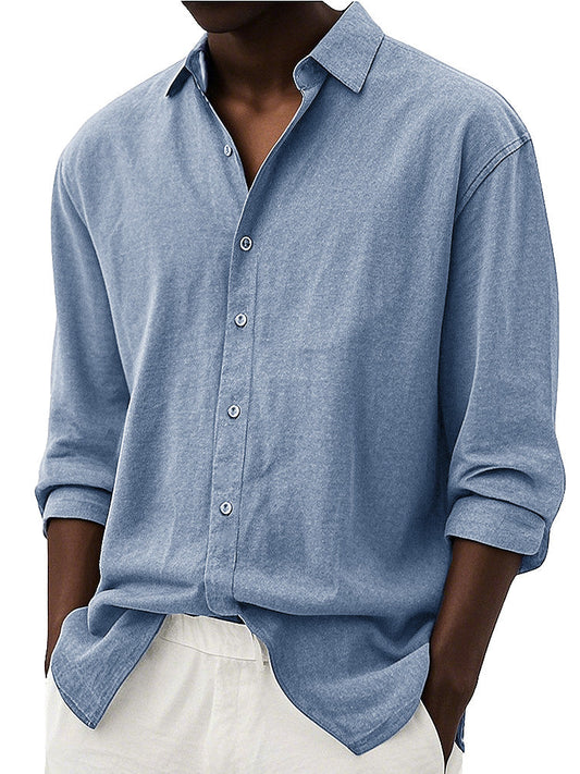 Men's Fashion Retro Casual Lapel Long-sleeved Shirt