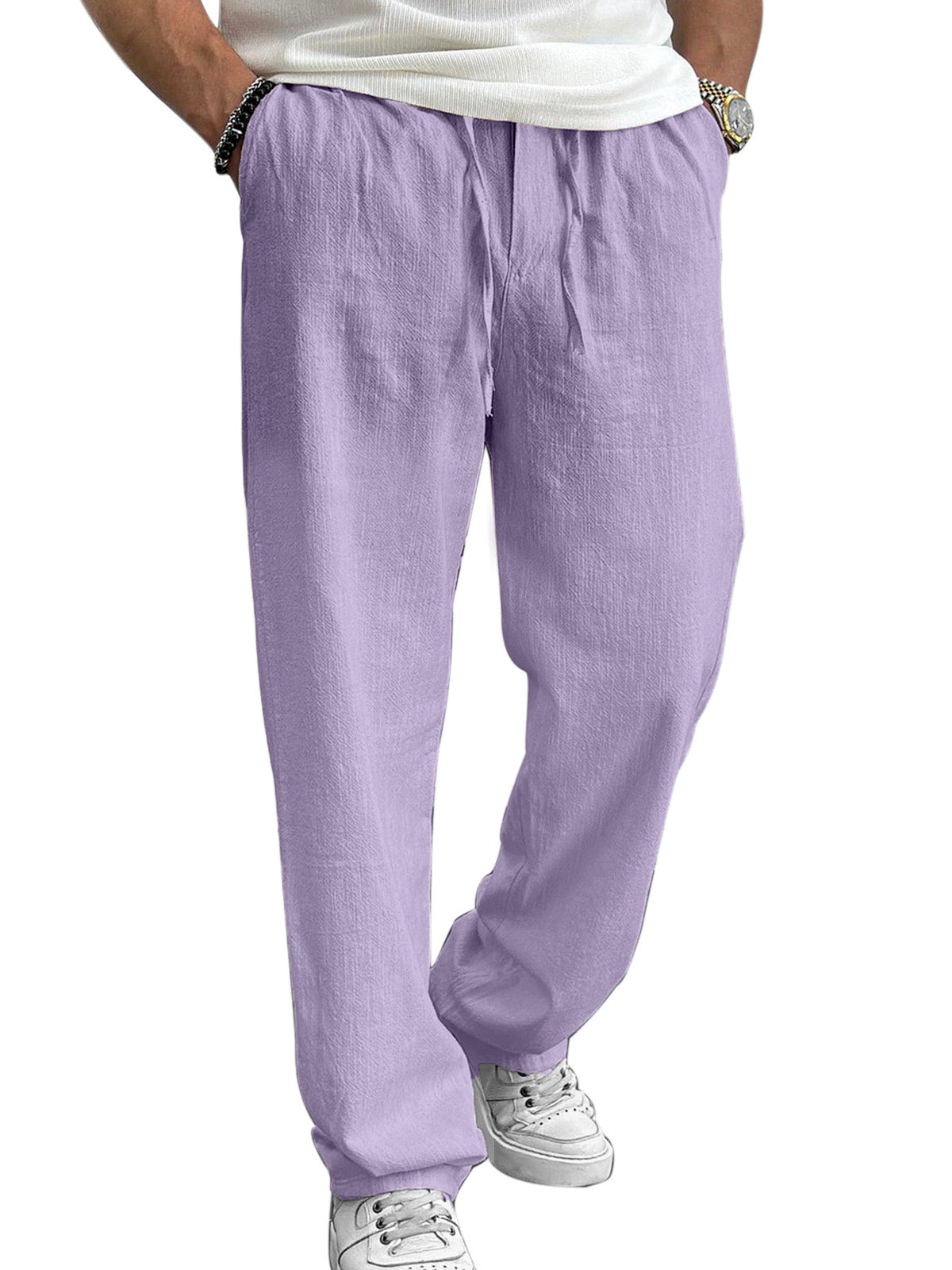 Men's Casual And Comfortable Hawaiian Solid Color Loose Trousers