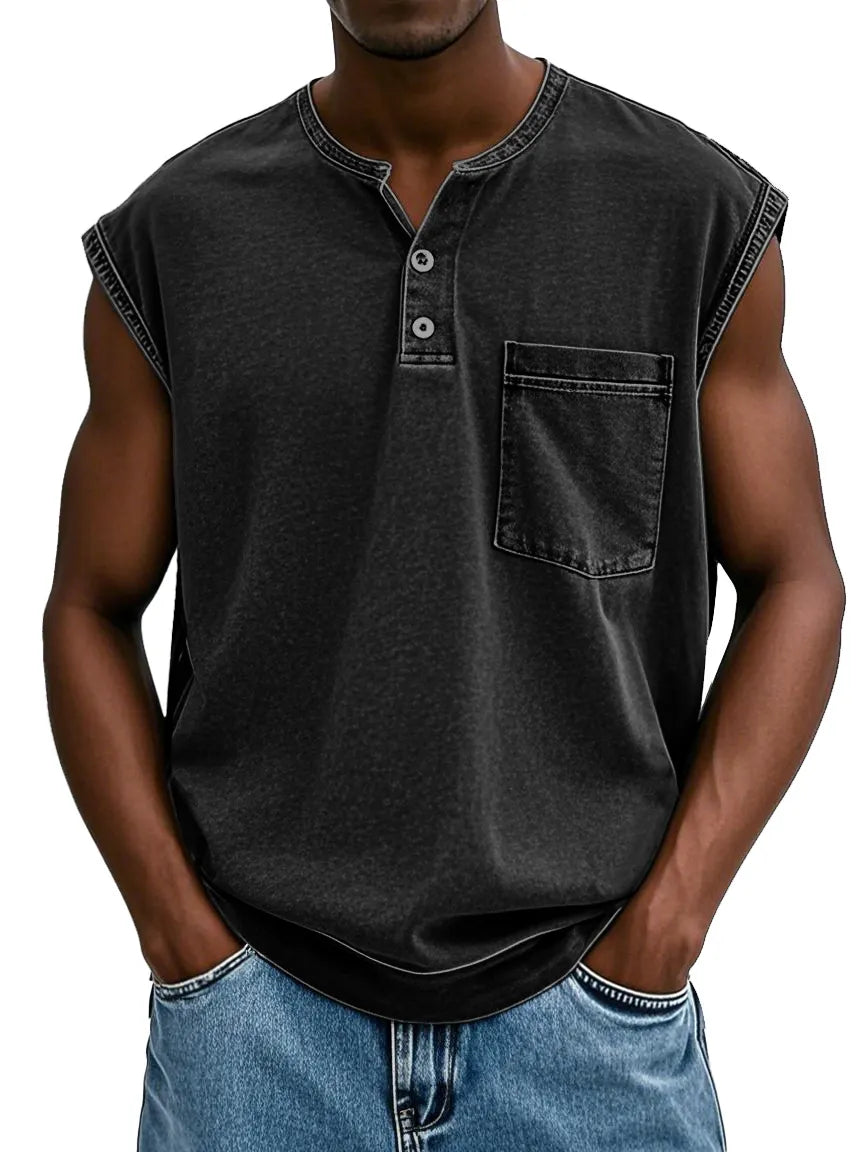 Men's Fashion Retro Water Pocket Washed Sleeveless Vest