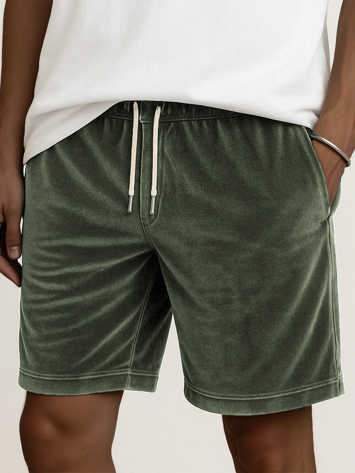 Men's Stylish Velvet Lace-Up Comfort Casual Elastic Waist Stretch Shorts