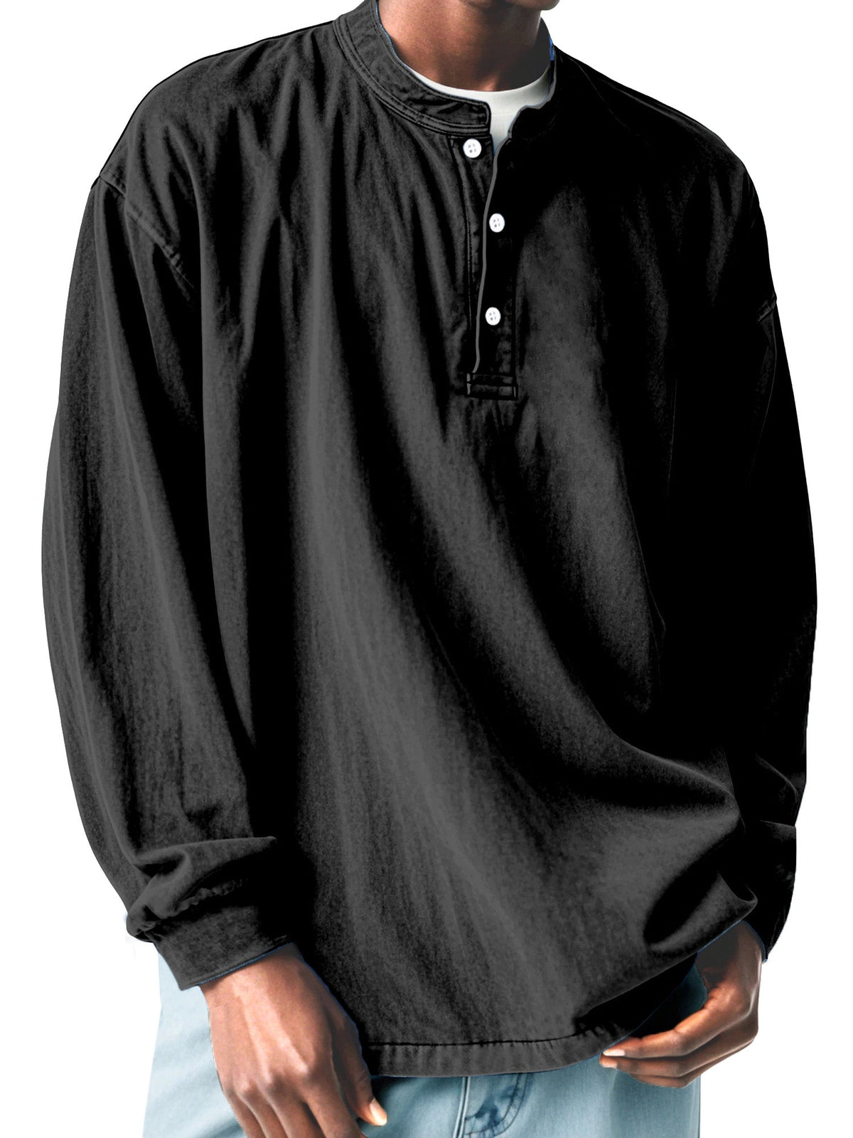 Men's Casual Simple Solid Color Long Sleeve Henley Shirt