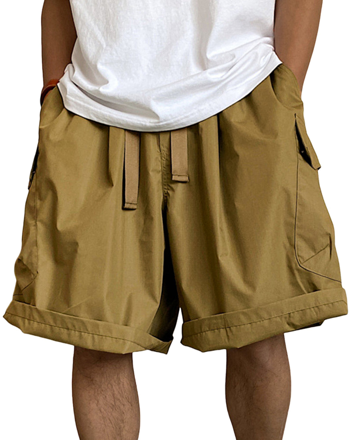 Men's Multi-Pocket Cargo Shorts Breathable Loose Drawstring Shorts with Side Pockets
