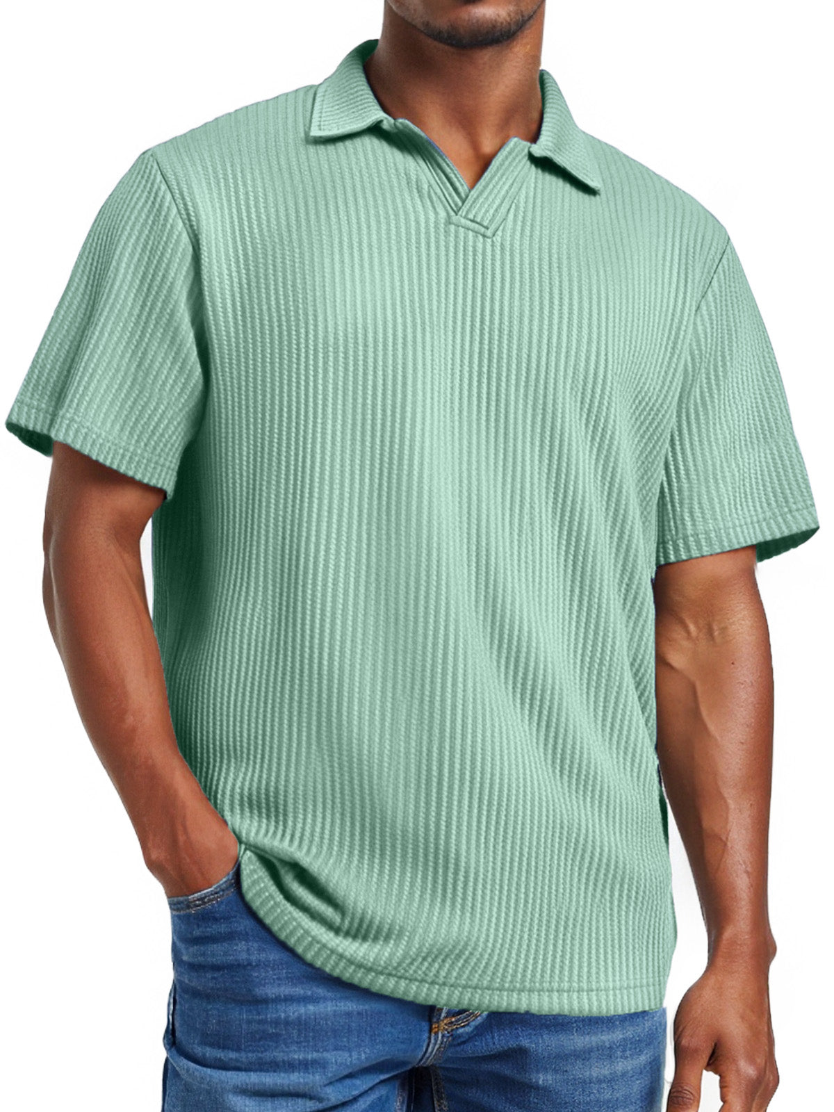Men's daily pitted V-neck short-sleeved POLO shirt