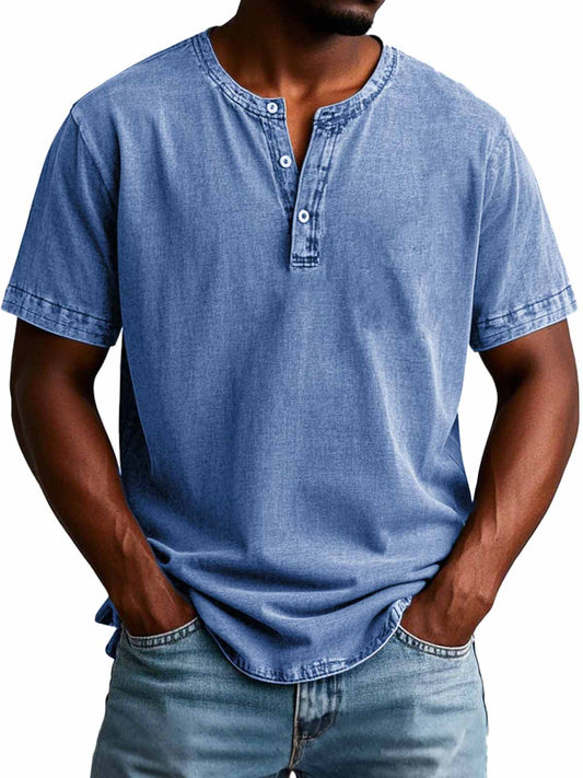 Men's Fashion Vintage Distressed Short Sleeve Henley Shirt