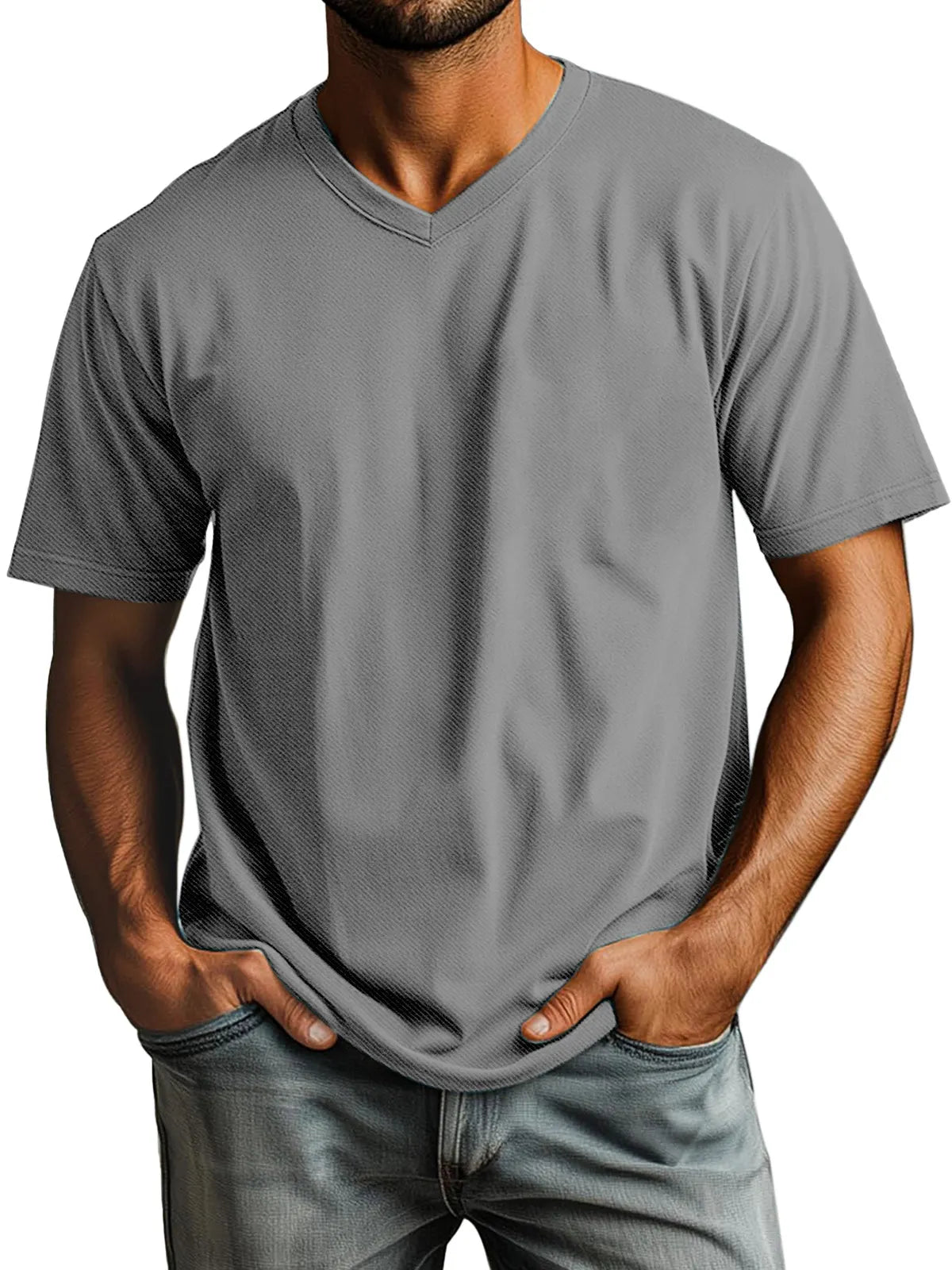 Men's Casual Simple Solid Color Daily V-neck Short-sleeved T-shirt