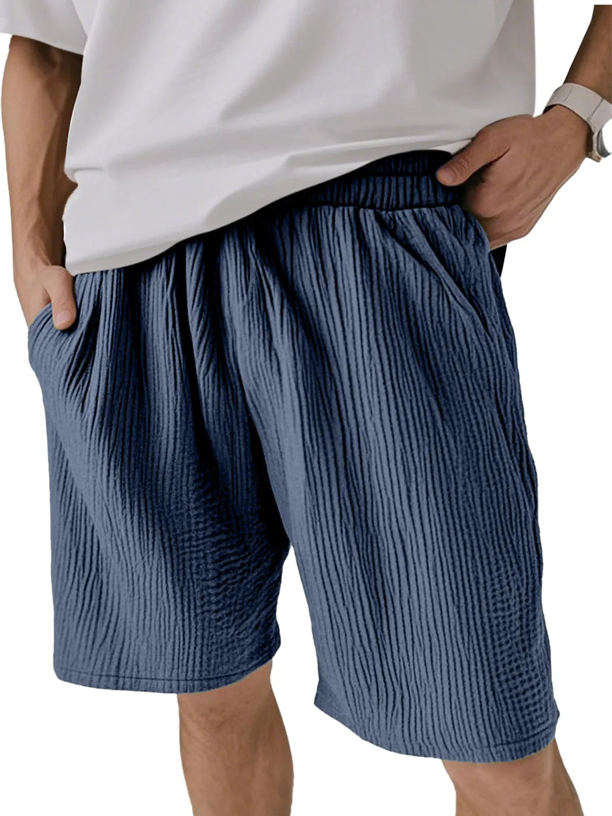 Men's Solid Color Pleated Texture Casual And Comfortable Shorts