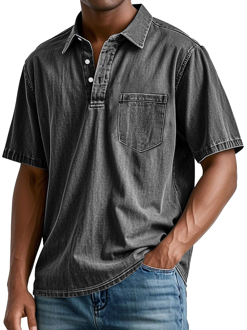 Men's Retro Lapel Pocket Casual Fashion Short Sleeve POLO Shirt