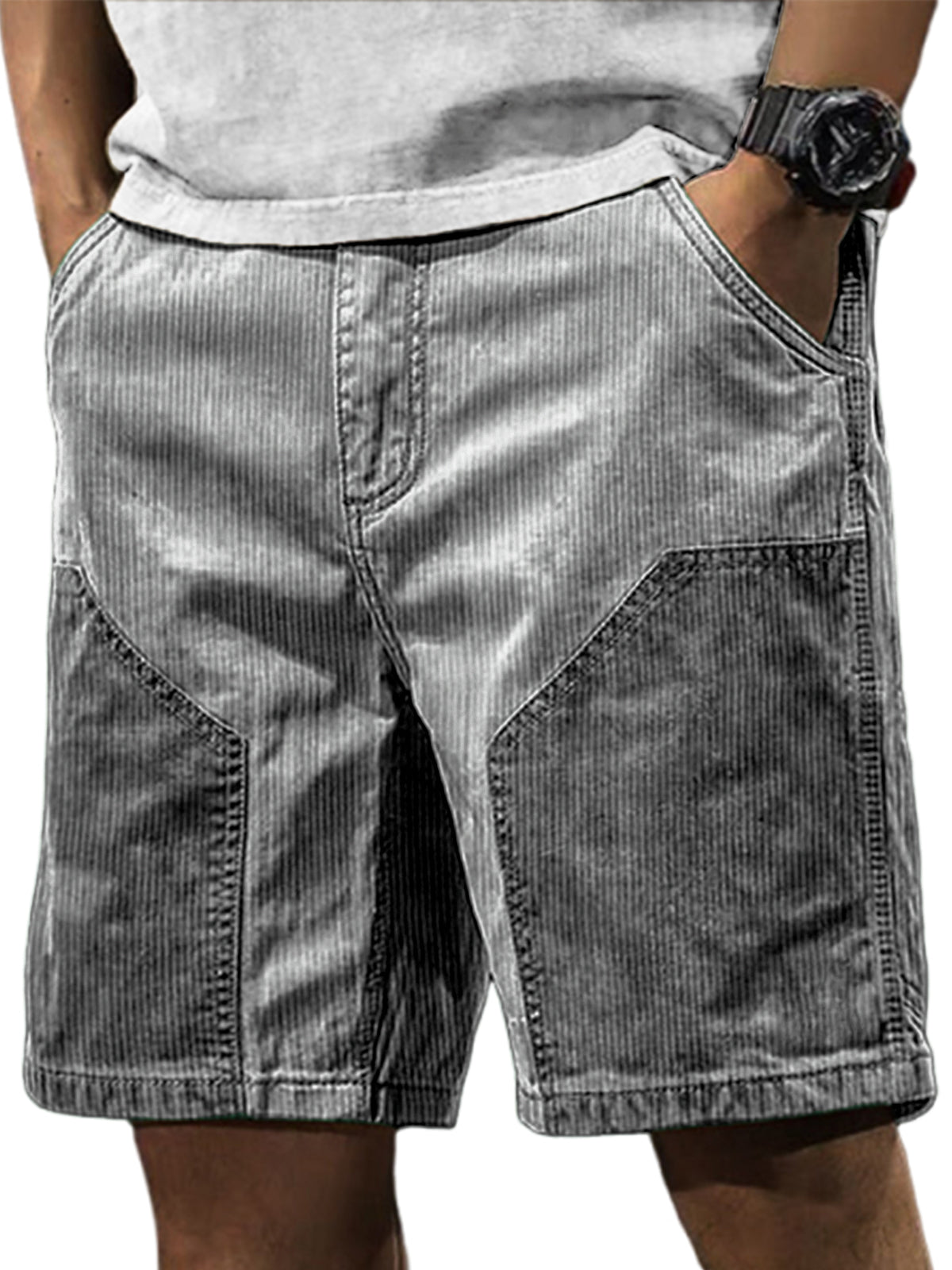 Men's Stylish Retro Corduroy Contrasting Casual Loose Cargo Shorts