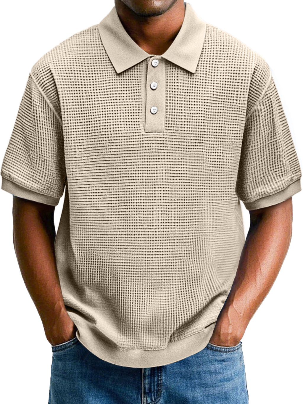 Men's Fashion Waffle Lapel Casual Comfort Short Sleeve POLO Shirt