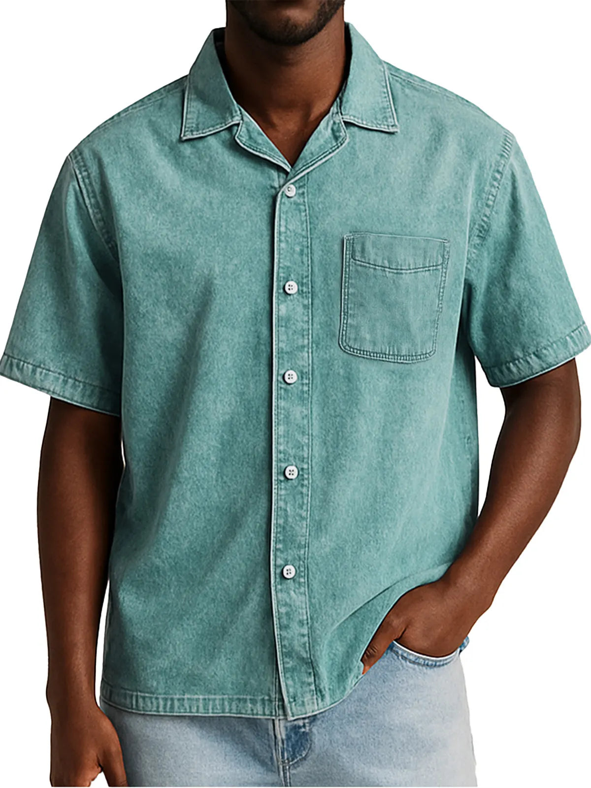 Men's Retro Solid Color Loose Cuban Collar Short Sleeve Shirt