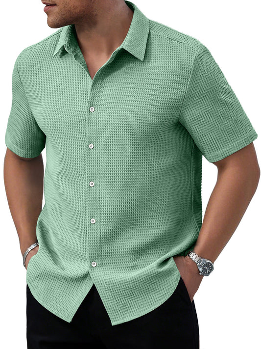 Men's Waffle Daily Casual Comfort Solid Color Short Sleeve Shirt