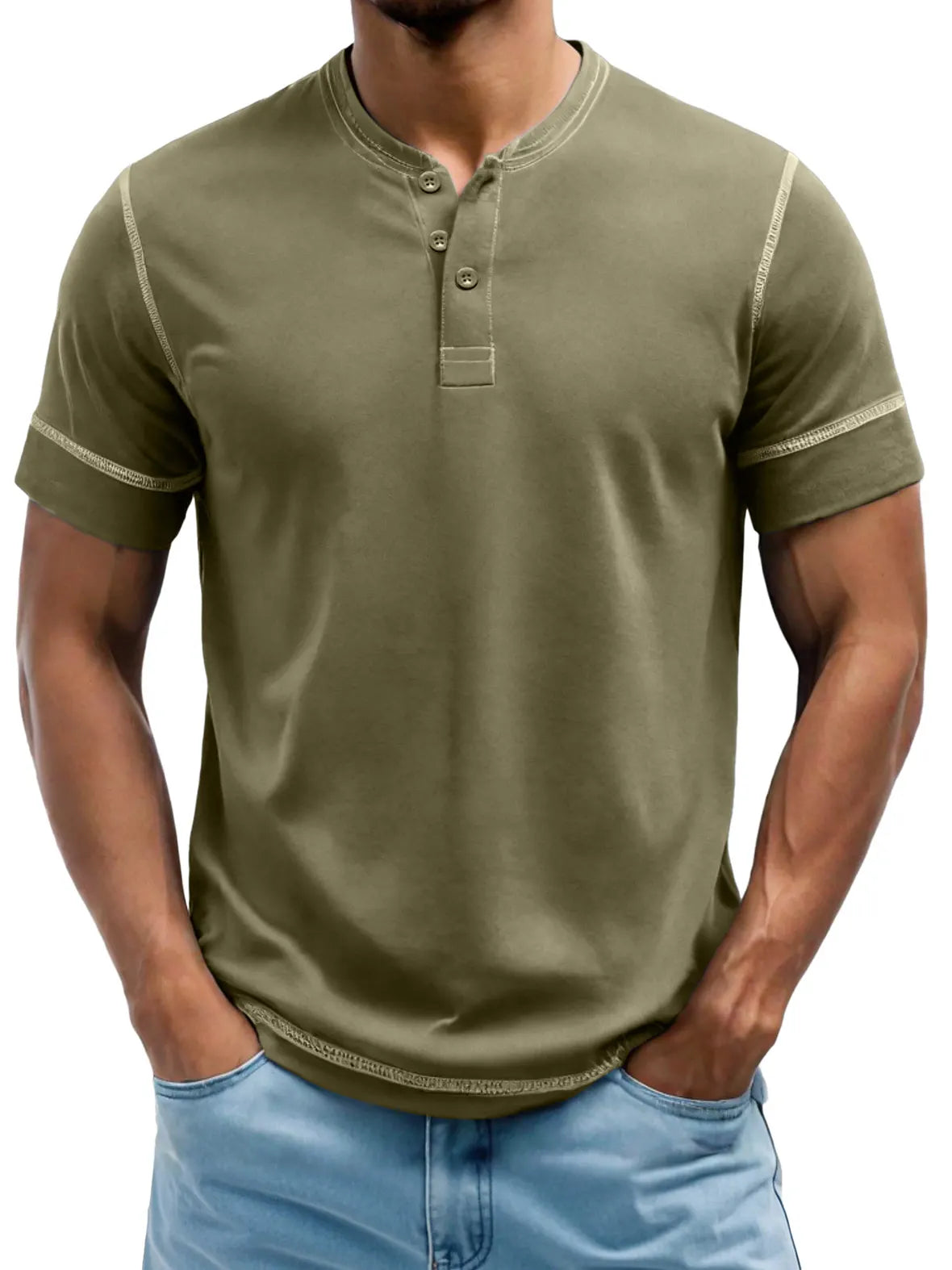 Men's Henry Elastic Cotton Daily Casual T-shirt
