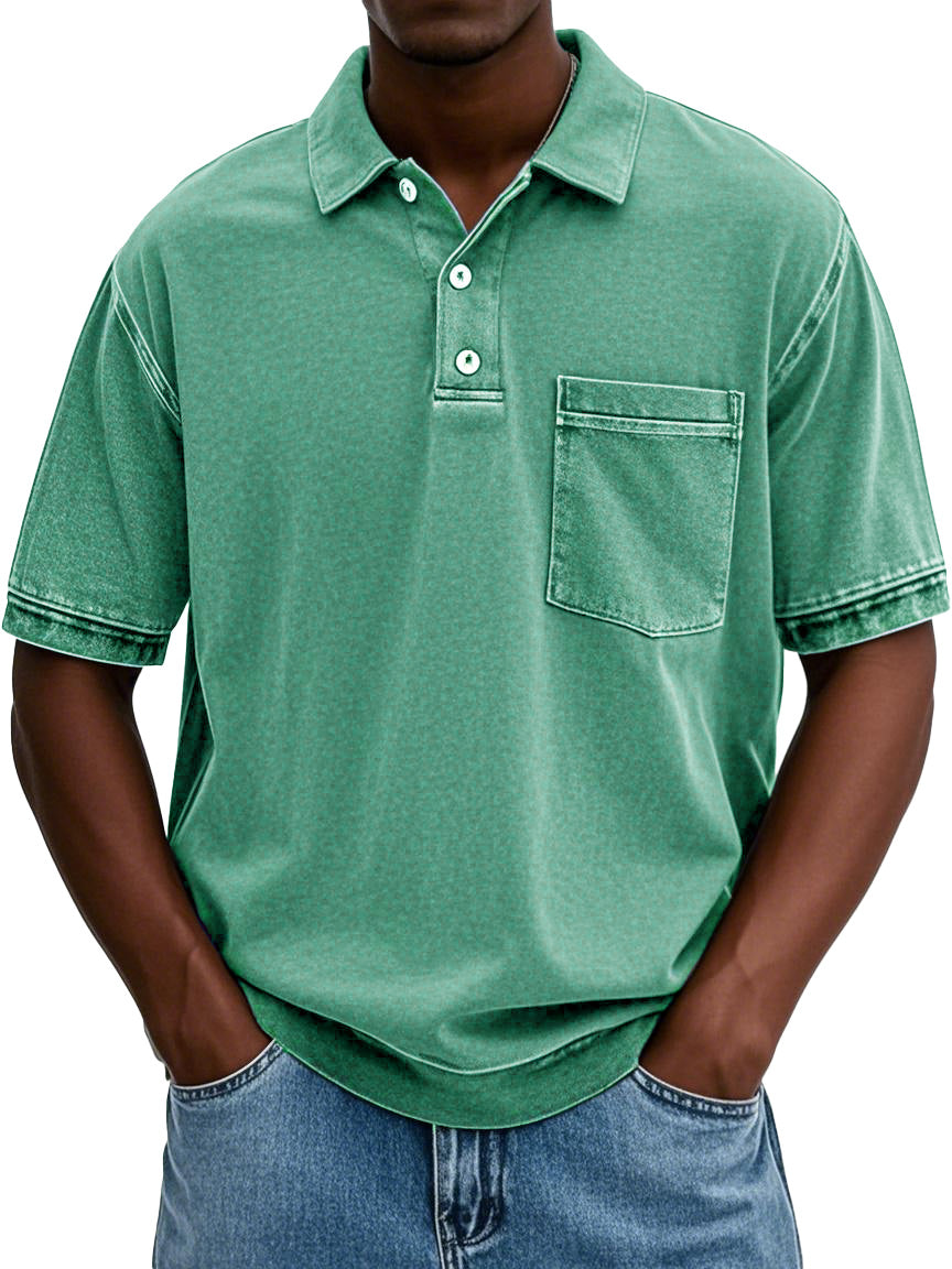 Men's Retro Distressed Lapel Short-sleeved Pocket Polo Shirt
