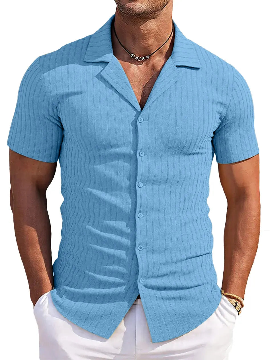 Men's Casual Solid Color Jacquard Short-sleeved Cardigan