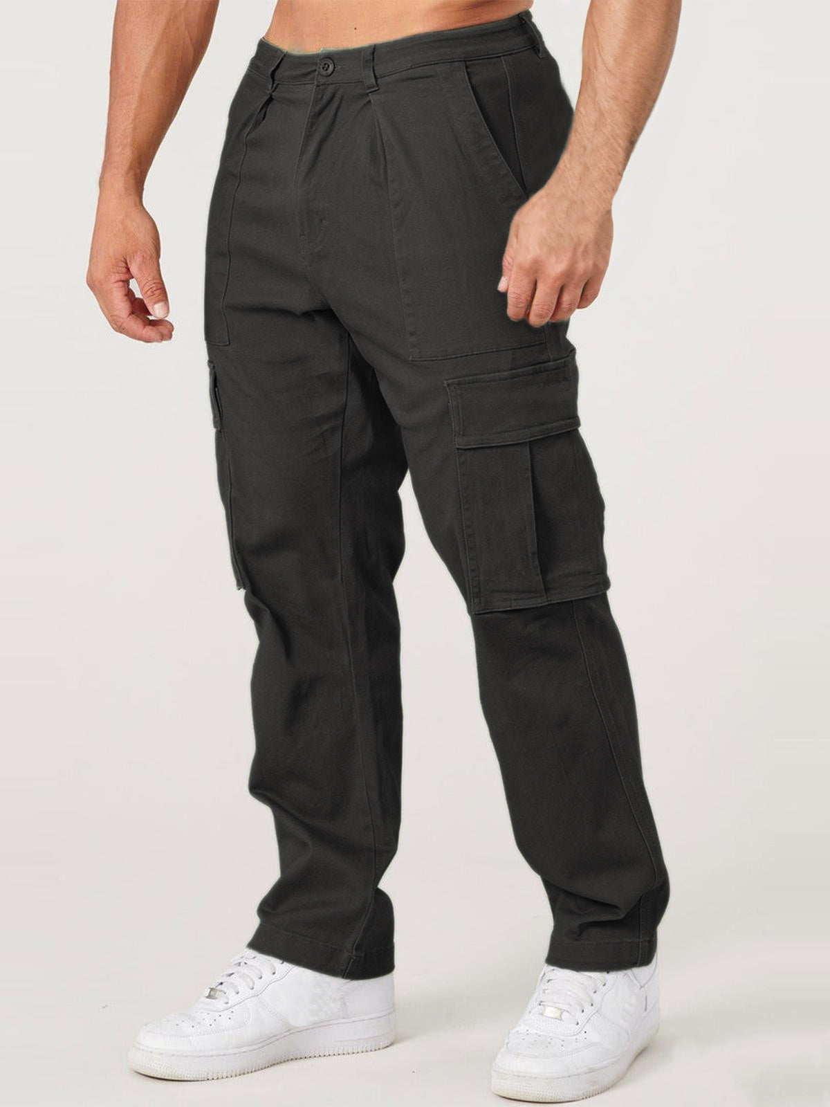 Men's Practical Large Pocket Retro Trend Solid Color Casual Sports Loose Straight Trousers