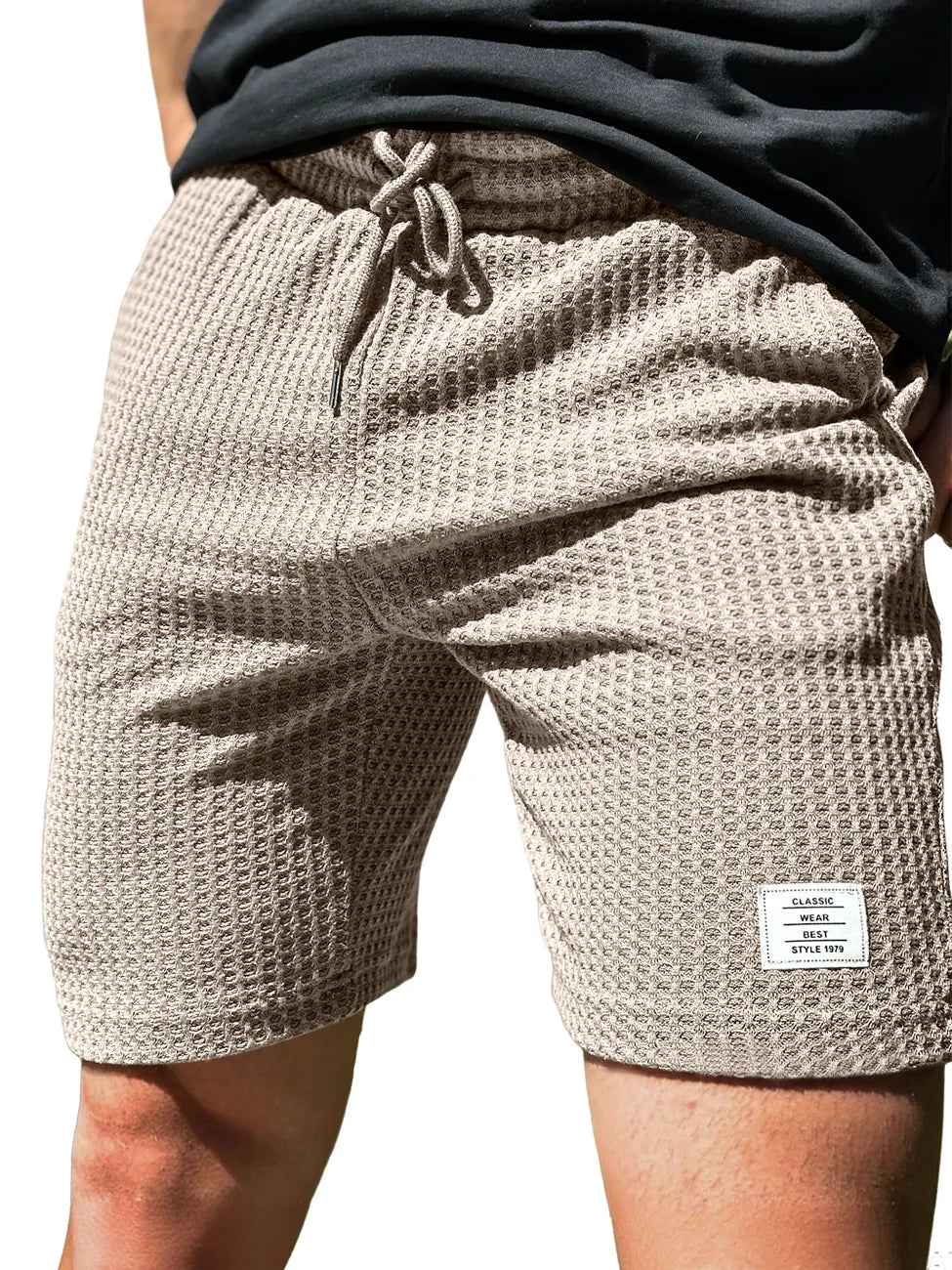 Men's Everyday Waffle Embroidered Logo Drawstring Casual Shorts