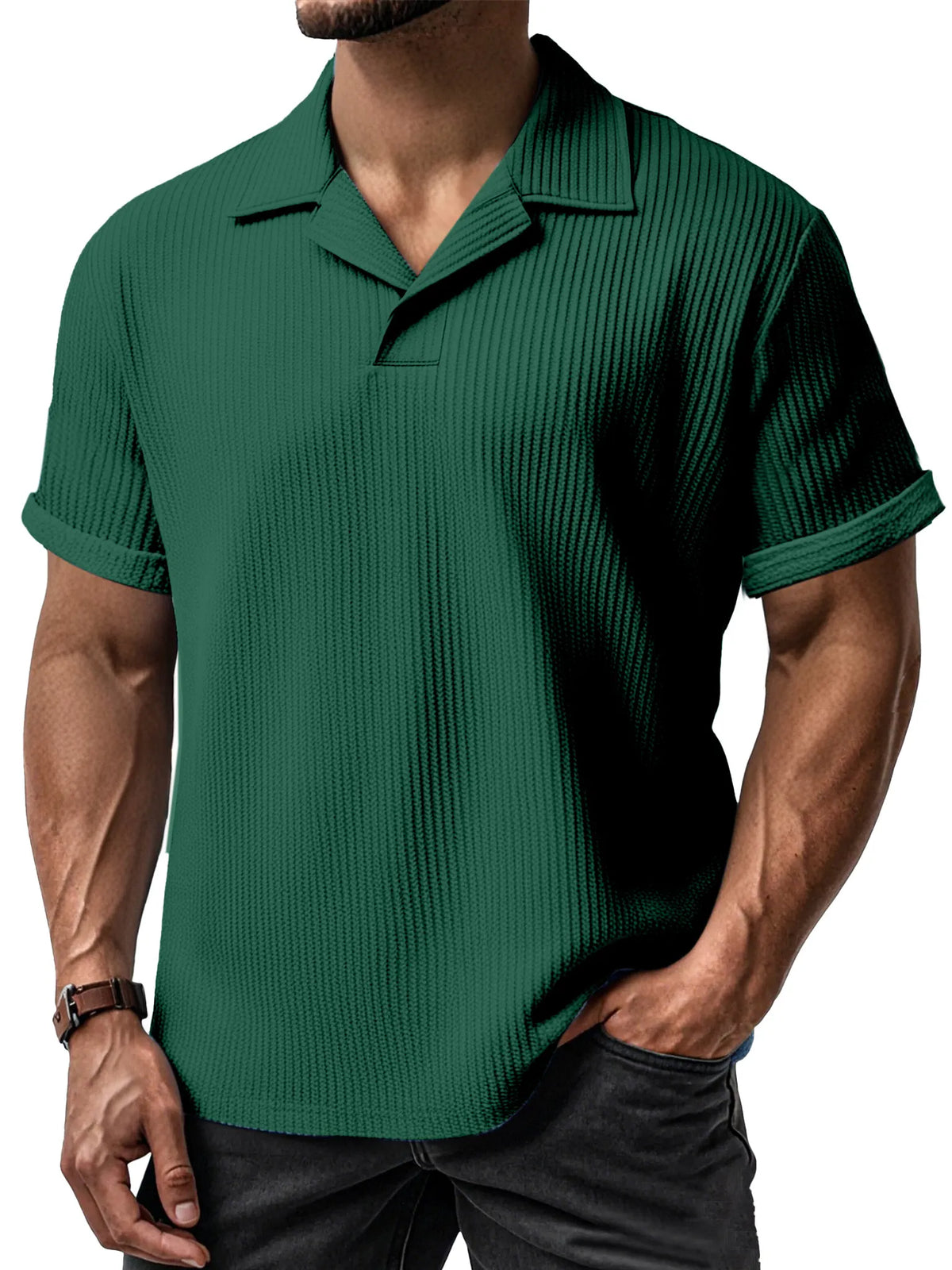 Men's Daily Simple Textured Lapel Short-sleeved Polo Shirt