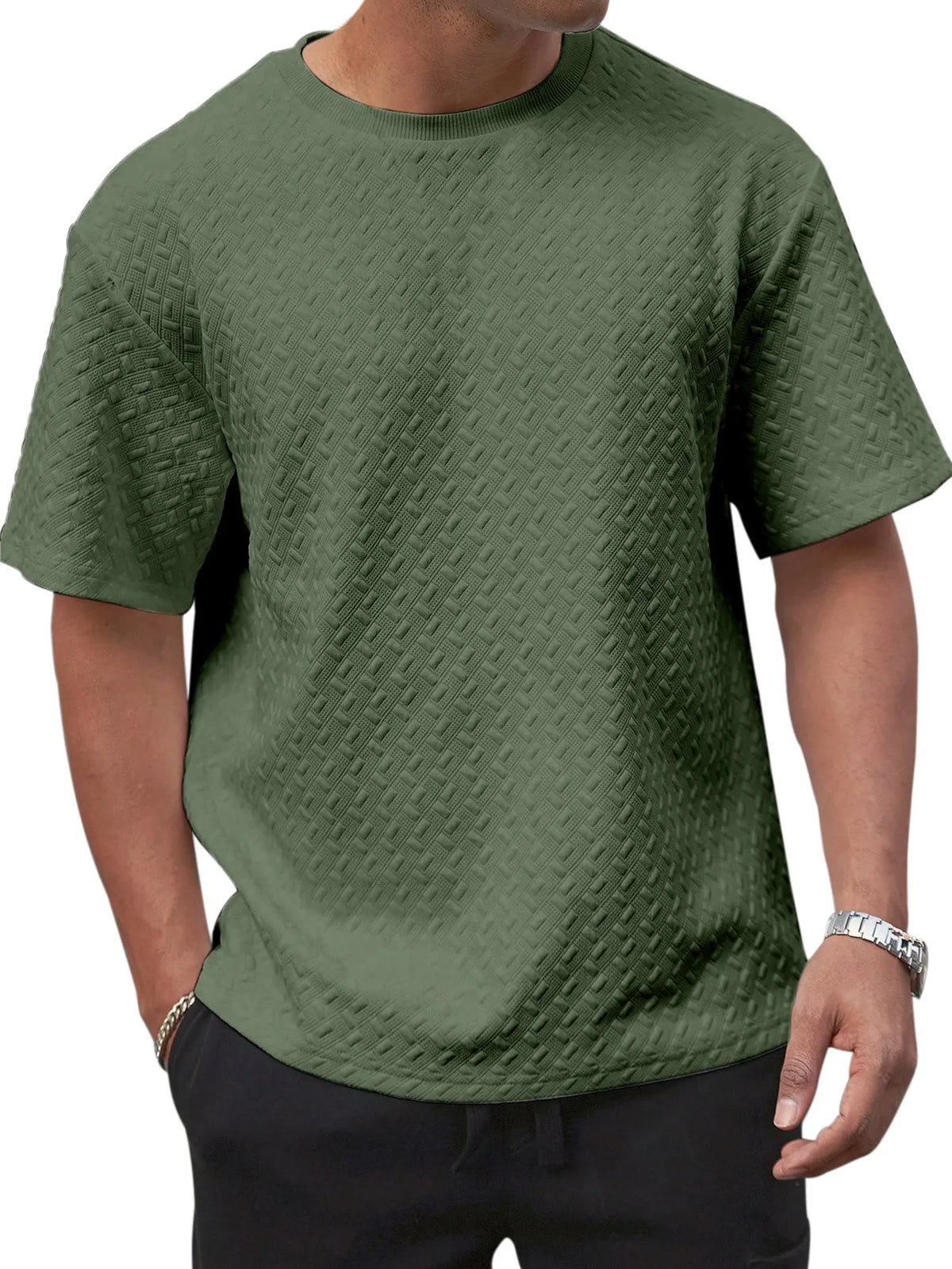 Men's Summer Simple Solid Color Texture Loose Round Neck Short-sleeved T-shirt