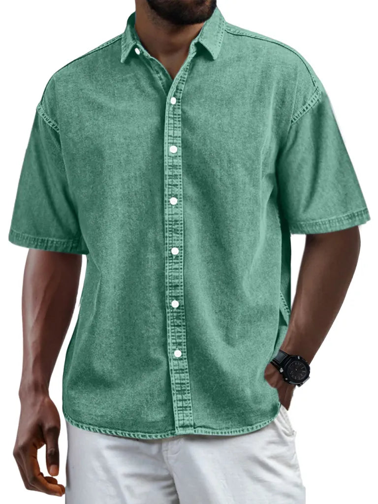 Men's Casual Vintage Button Lapel Short Sleeve Shirt