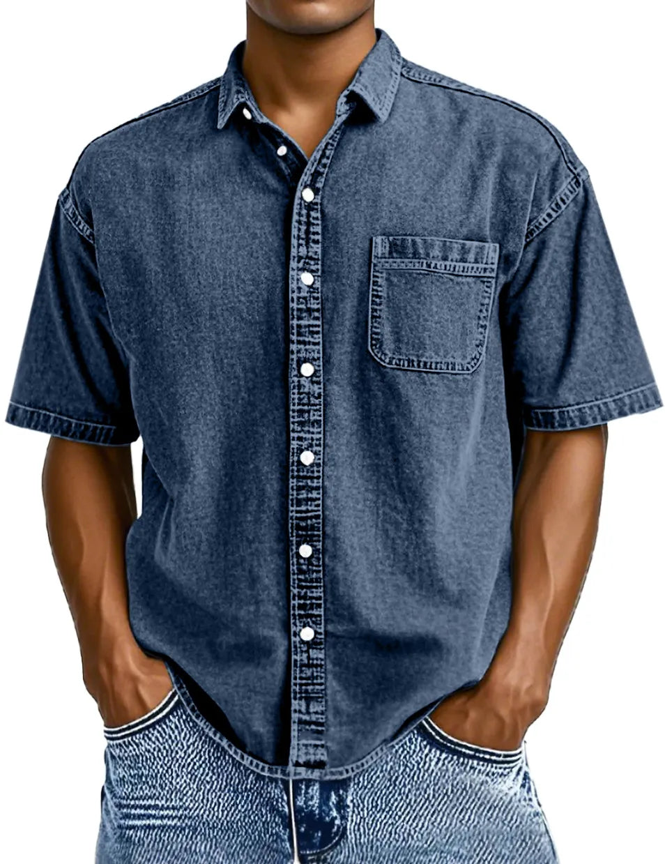 Men's Retro Solid Color Simple Lapel Button-down Short-sleeved Shirt