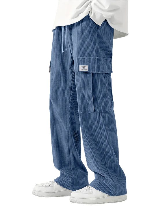 Men's Casual Solid Color Corduroy Logo Workwear Trousers