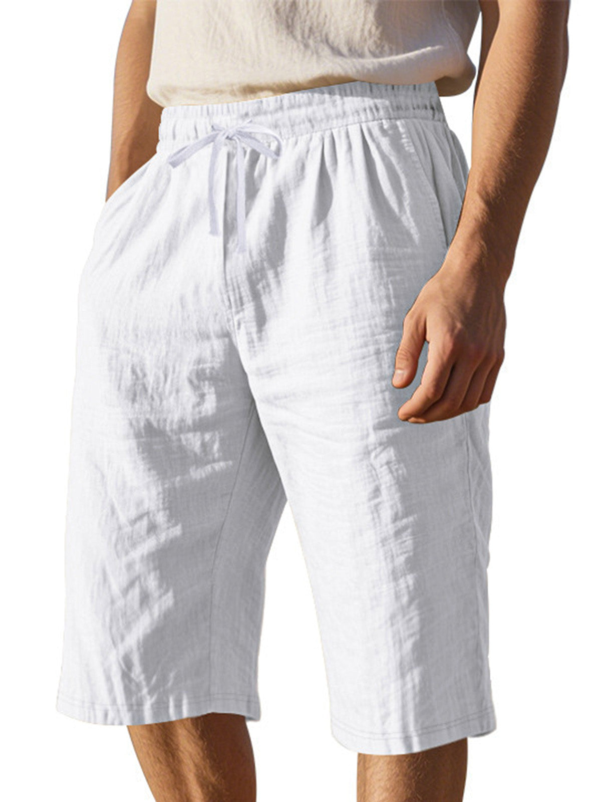 Men's Simple Solid Color Comfortable Breathable Loose Cropped Pants