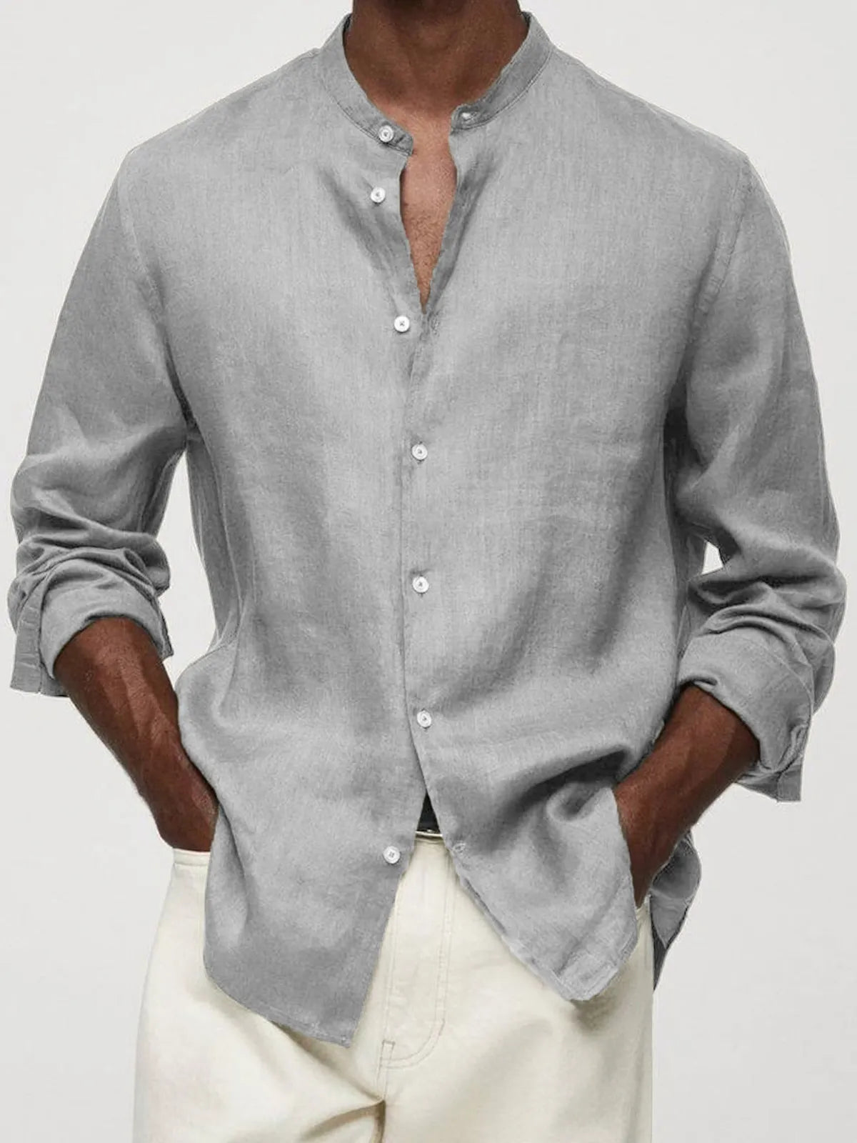 Men's Cotton And Linen Retro Stand-up Collar Daily Casual Basic Shirt