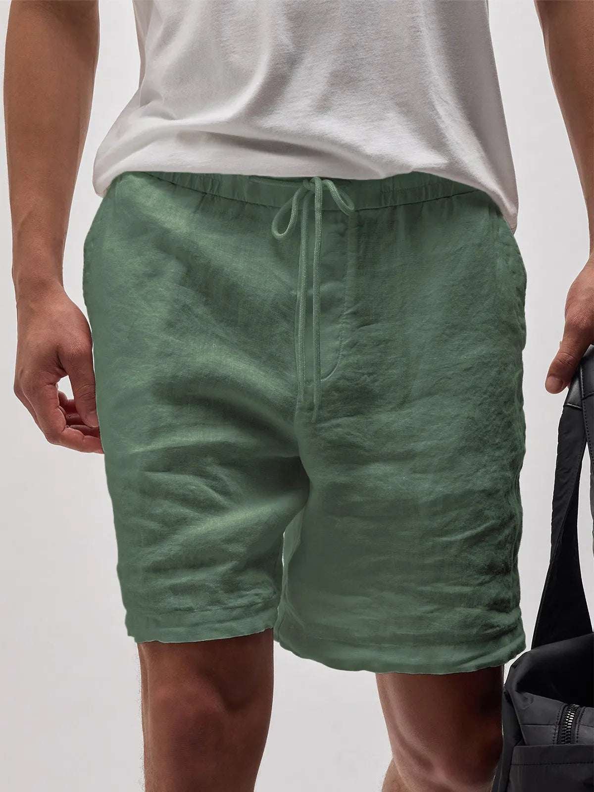 Men's Linen Comfort Lace-Up Elastic Waist Everyday Casual Shorts with Side Pockets