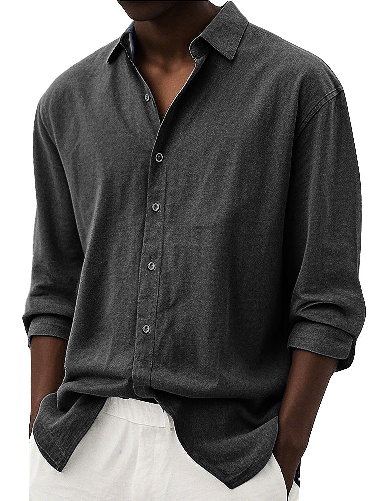 Men's Fashion Retro Casual Lapel Long-sleeved Shirt