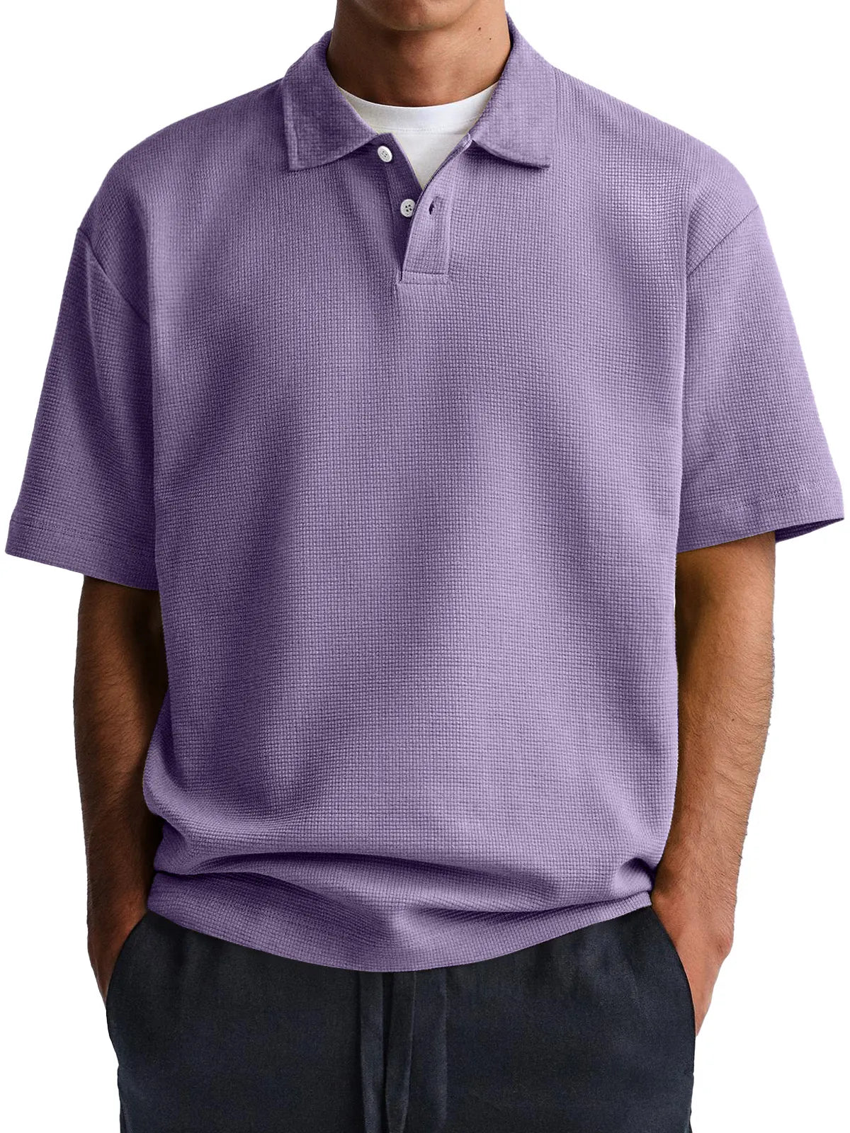 Men's Waffle Casual Lapel Button Down Short Sleeve POLO Shirt