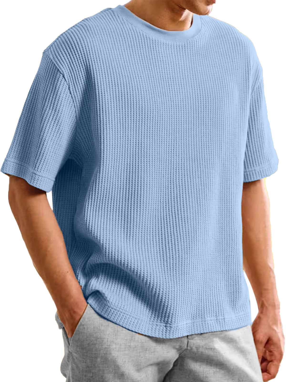 Men's Summer Waffle Texture Loose Round Neck Short-sleeved T-shirt