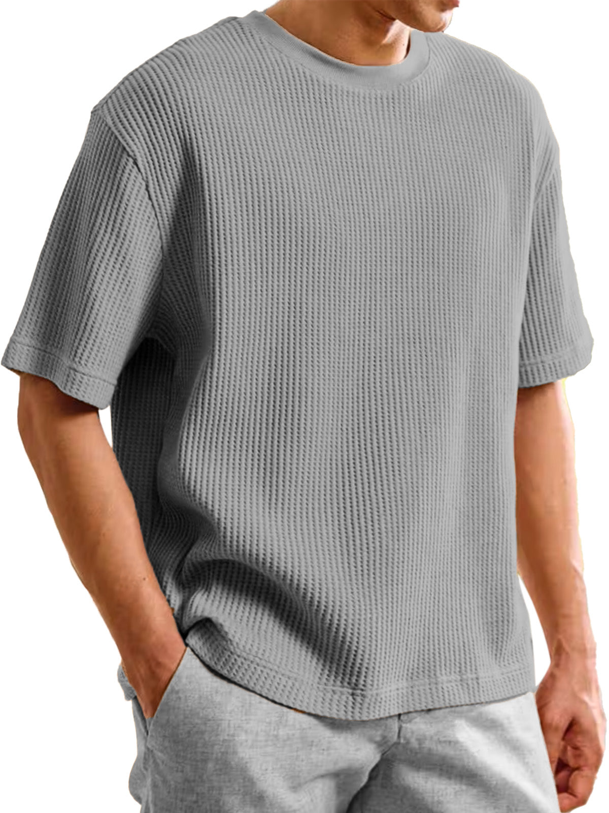 Men's Summer Waffle Texture Loose Round Neck Short-sleeved T-shirt