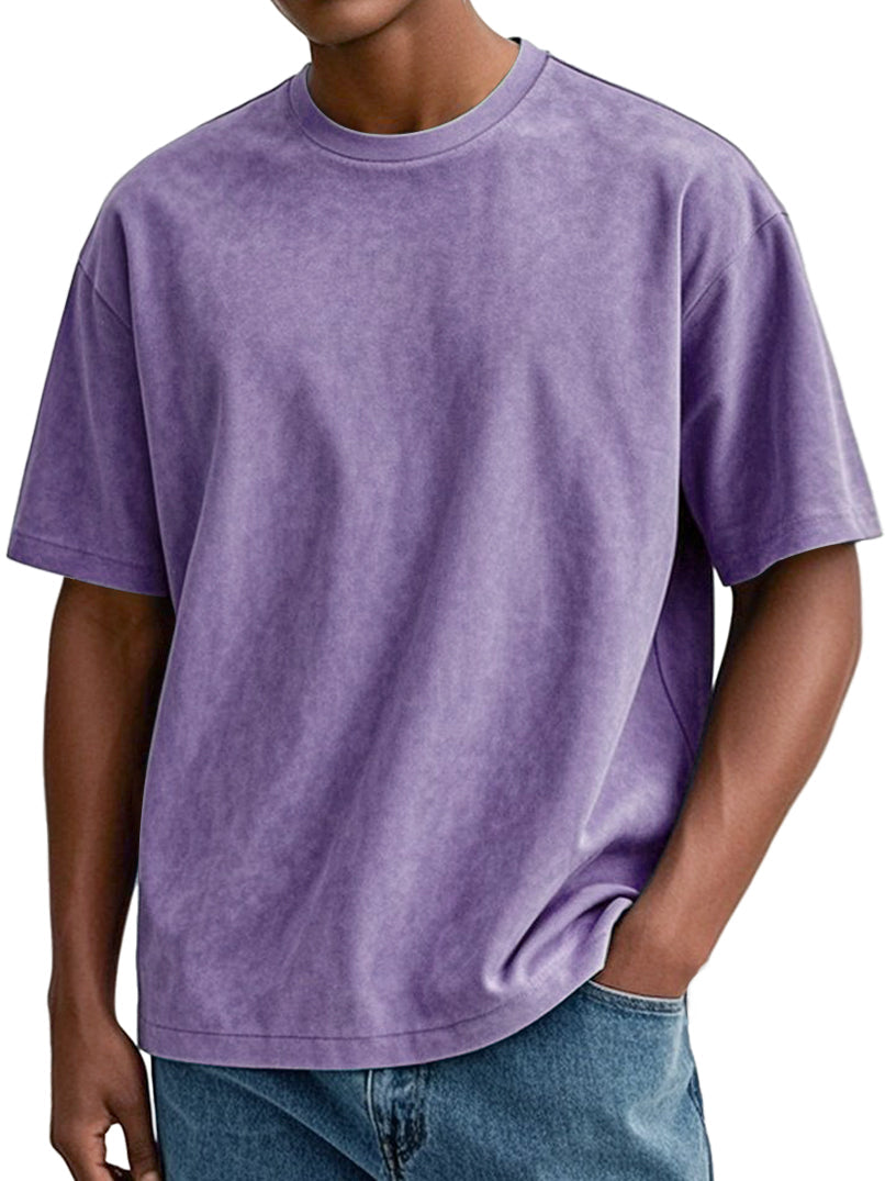 Men's Daily Round Neck Suede Casual Comfortable Short-sleeved T-shirt