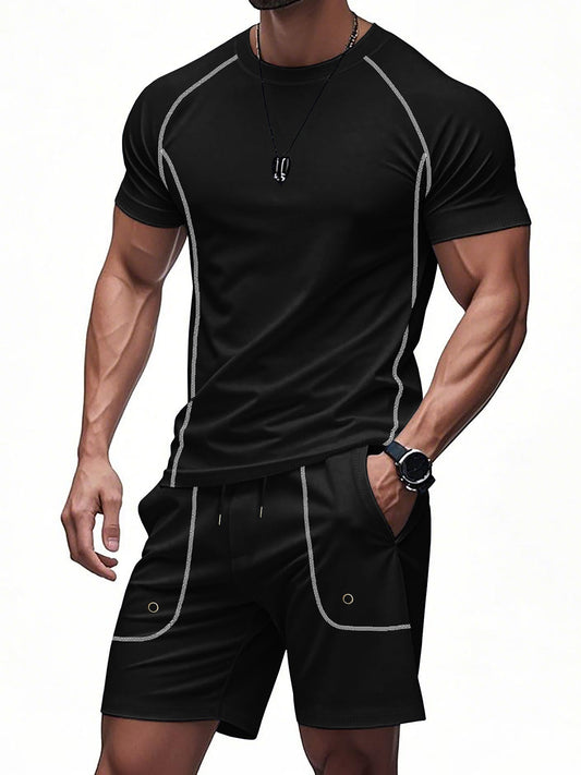 Men's Loose Set Raglan Quick-drying Sports Casual Short-sleeved Shorts Two-piece Suit