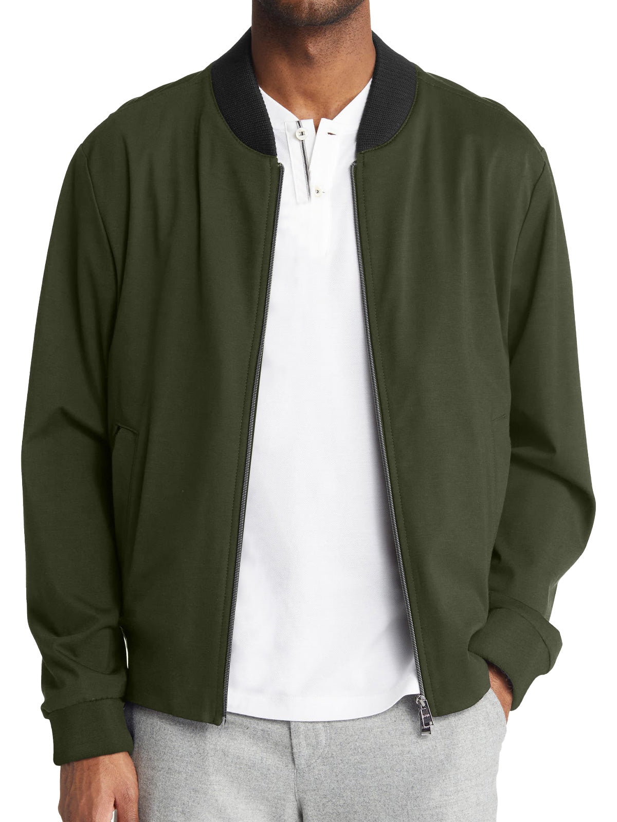 Men's Casual Stand Collar Zipper Pocket Solid Color Baseball Uniform Jacket