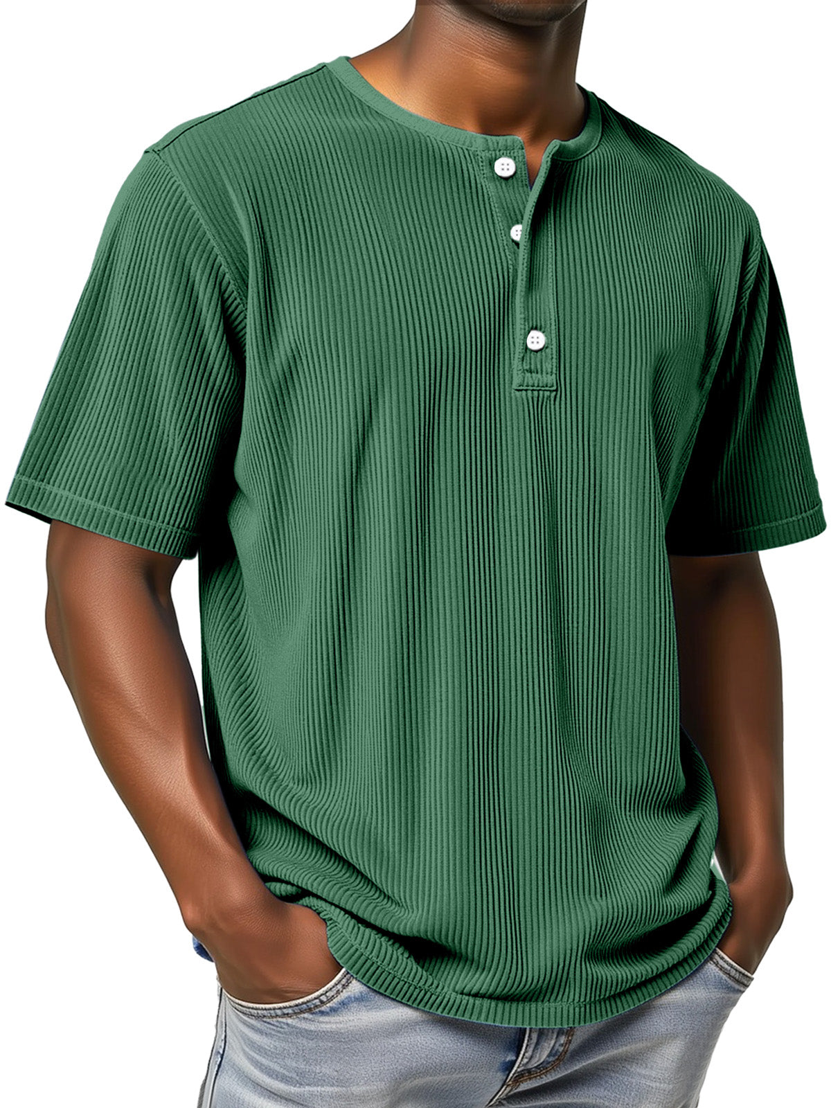 Men's Casual Simple Solid Color Pit Short-sleeved Henley Shirt