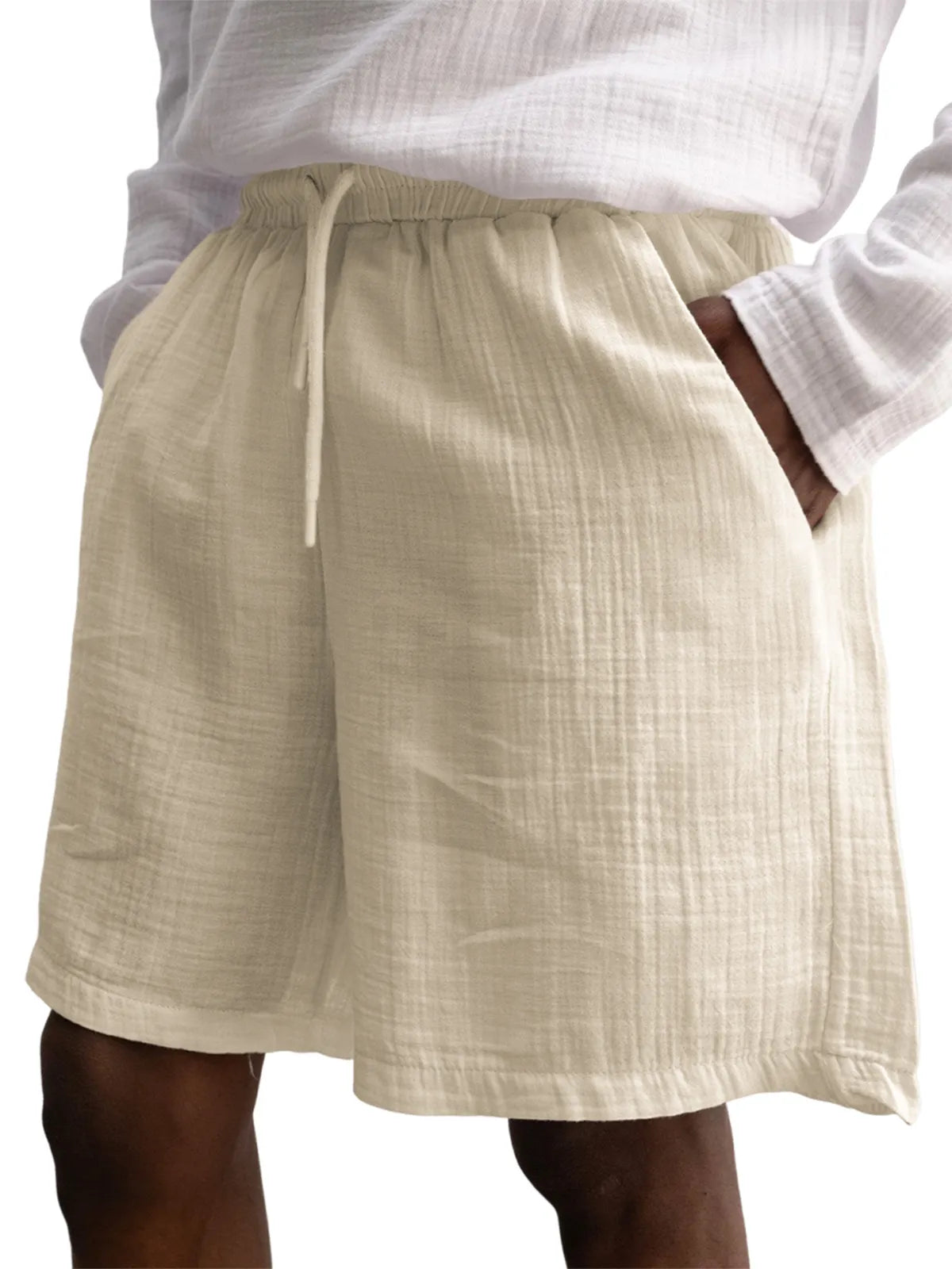 Men's Stylish Muslin Linen Lace Up Casual Shorts