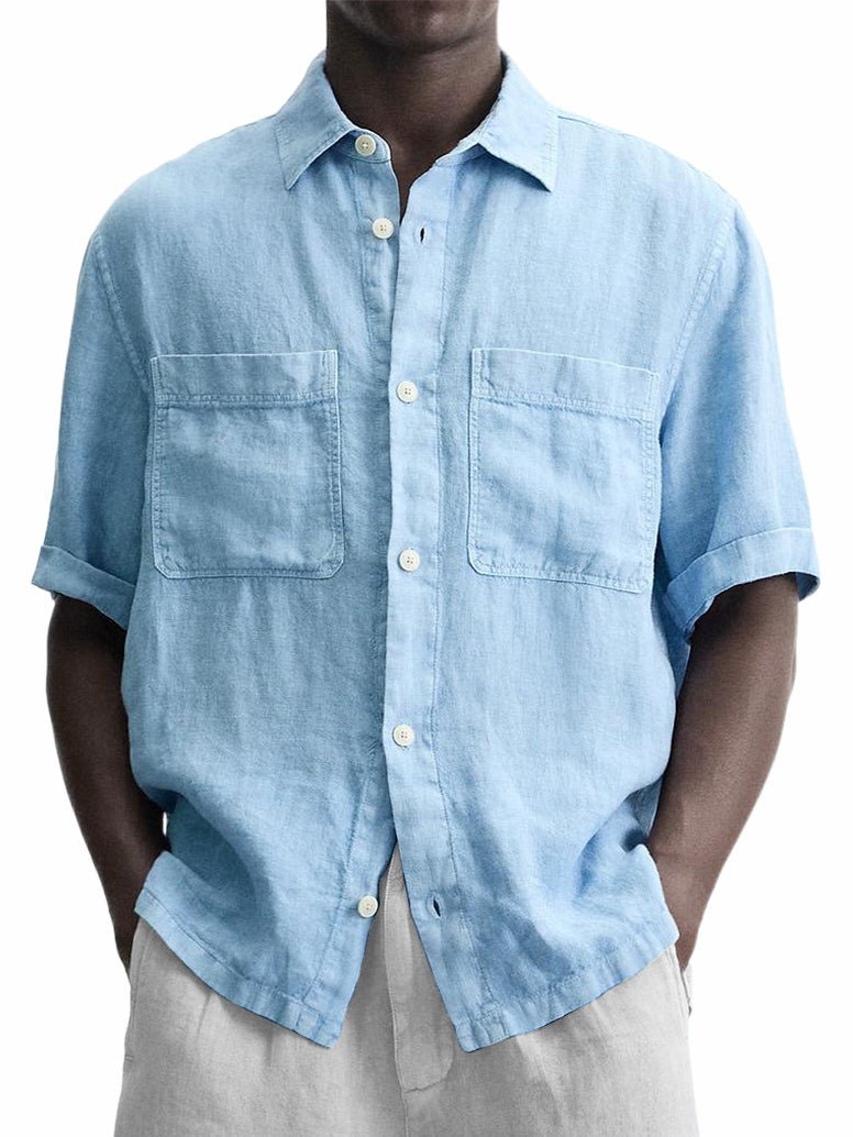 Men's Cotton And Linen Double Pocket Classic Casual Versatile Short-sleeved Shirt