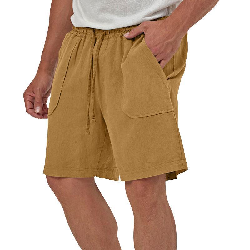 Men's Linen Casual Vacation Double Pocket Drawstring Elastic Waist Shorts Cropped Pants