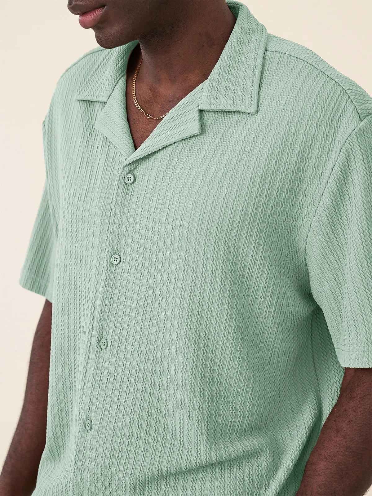 Men's Fashion Hawaiian Casual Jacquard Cuban Collar Short-sleeved Shirt
