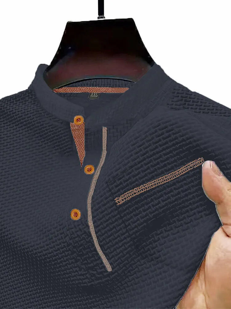 Men's Henley Collar Color Pocket Casual Short-sleeved Polo Top